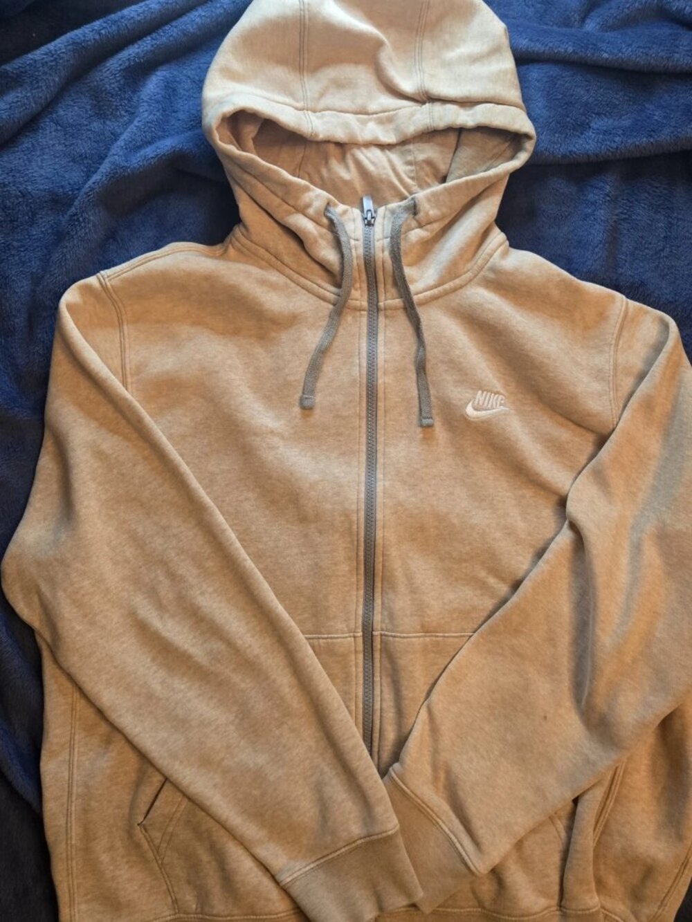 VTG Nike Zip Up Hoodie Pinkish Gray Fleece Embroidered Swoosh Men’s Large Y2K